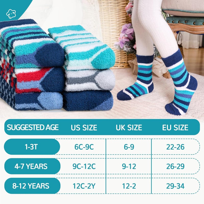 Eocom Kids Fuzzy Slipper Socks with Grips Children Boys Girls Toddlers Non Slip Warm Winter Cozy Fluffy Thermal Cute Socks 6 Pairs - Image 4